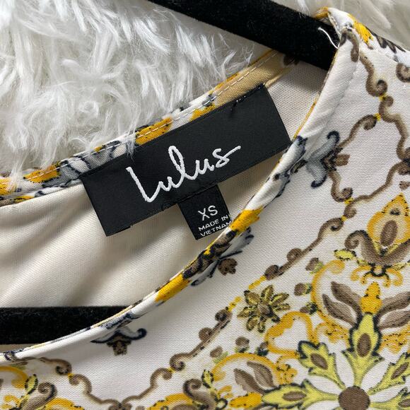 Lulus Yellow Geometric Print Sheath Dress Back Zip XS - Picture 3 of 7